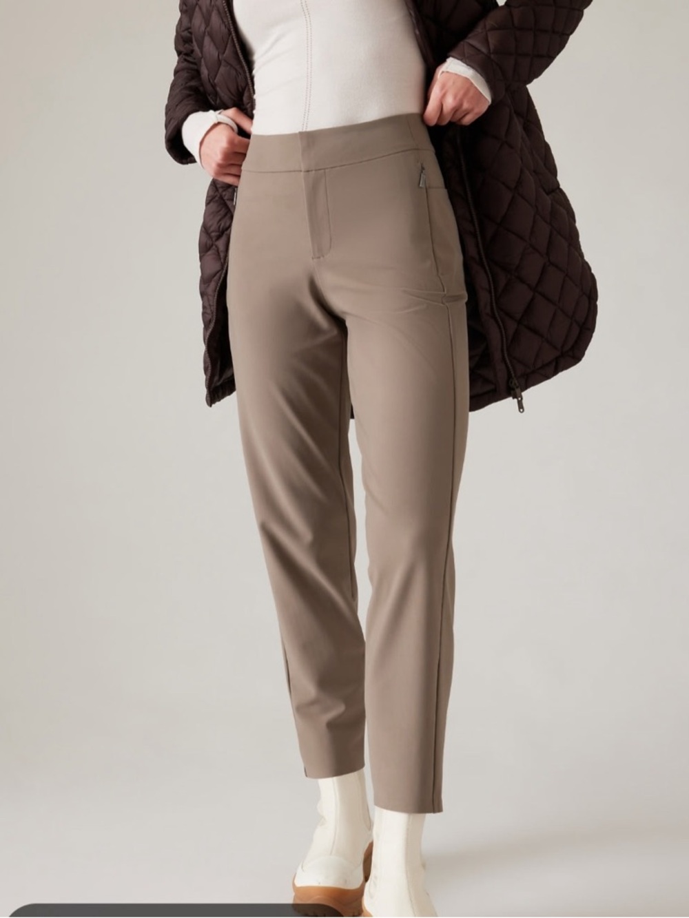 Athleta Stellar Trouser Taupe Cropped Straight-Leg Pants